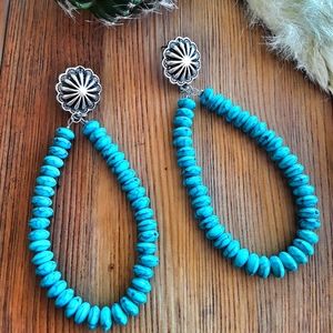 Southwestern Concho Post Turquoise beaded teardrop